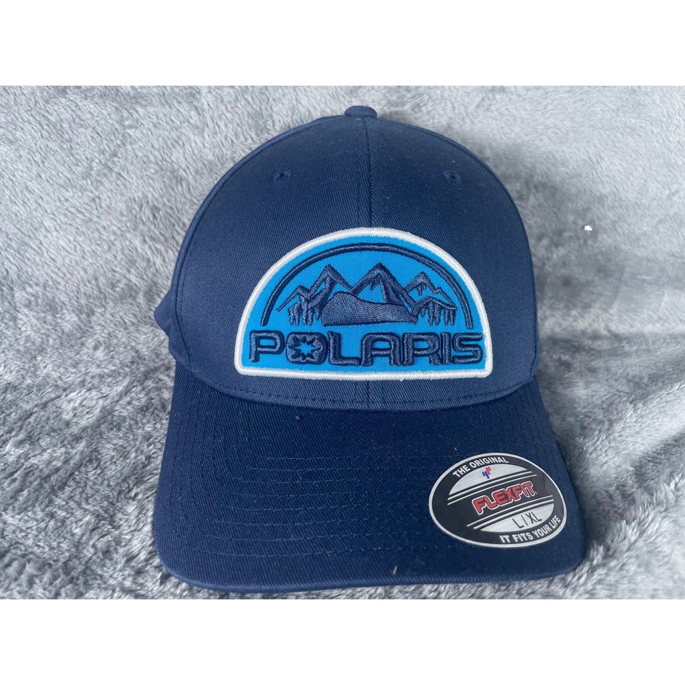 NWT Polaris Core Hat Mens Navy Blue Flexfit Mountain Graphic Baseball Cap L/XL